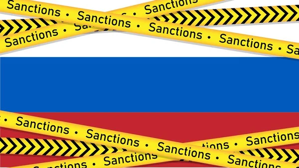 Sanktionen Gegen Russland Russische Flagge Mit Gelben Bändern — Stockvektor