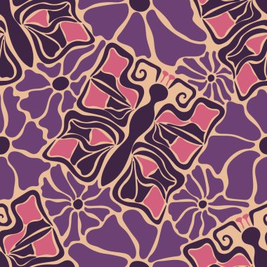 Tertemiz desenli, sevimli eski moda çiçekler ve kelebekler.