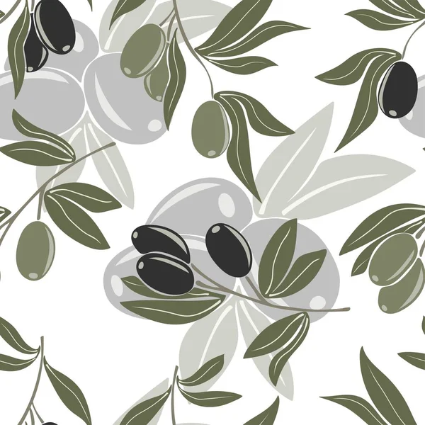 Modèle Sans Couture Avec Des Branches Olivier Fruits Noirs Verts — Image vectorielle