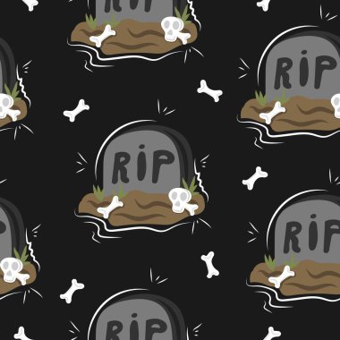 Mezar taşlarının, mezarların, kemiklerin ve kafataslarının kusursuz deseni.