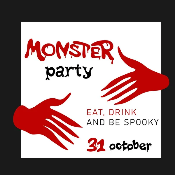 Monster Party Template Halloween Design Urban Graffiti Style Monster Hands — Archivo Imágenes Vectoriales
