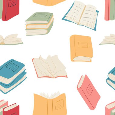 Seamless pattern of colorful books. Education and reading concept