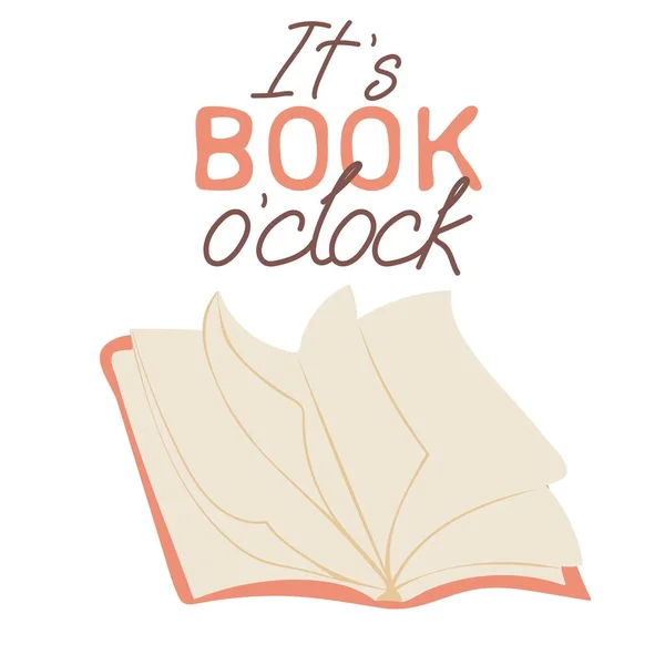 Hand Drawn Open Book Quote Its Book Clock — ストックベクタ