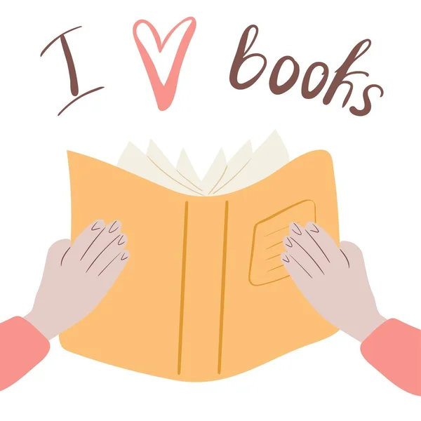 Love Books Hands Holding Open Book Isolated White Background — ストックベクタ