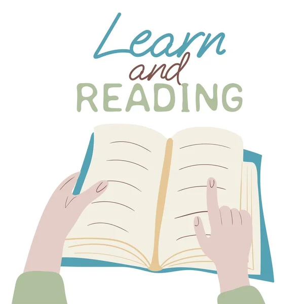 Learn Reading Hands Holding Open Book Isolated White Background — ストックベクタ