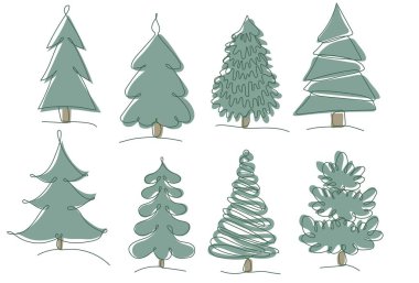 Christmas trees one line art illustration