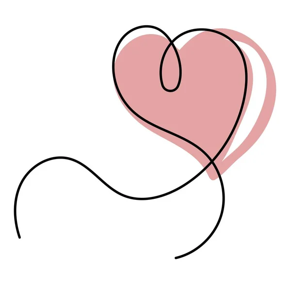 Heart One Line Art Illustration Love Valentine Day Concept — Vector de stock