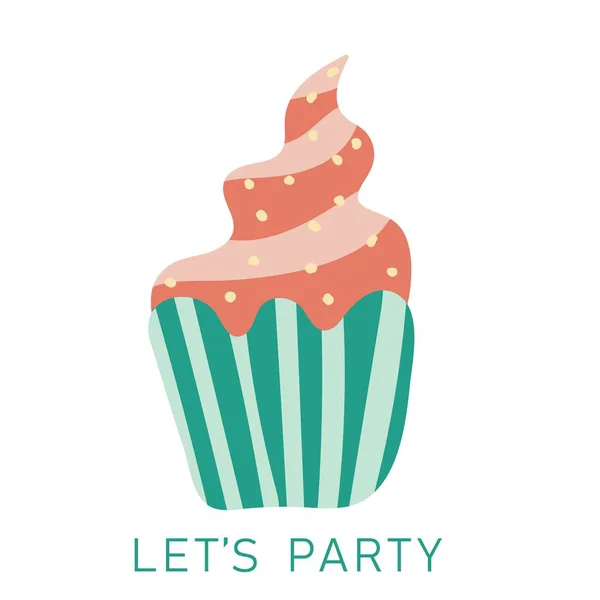 Lets Party Cartoon Birthday Cupcake — Archivo Imágenes Vectoriales
