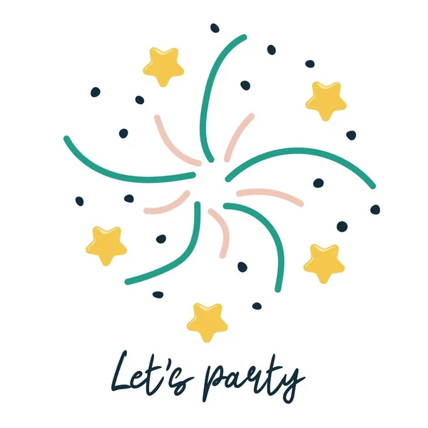 Lets Party Single Hand Drawn Color Firework Confetti Stars — Image vectorielle