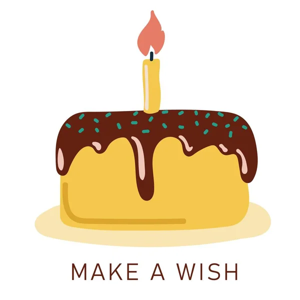 Make Wish Cartoon Birthday Cake Burning Candle — ストックベクタ