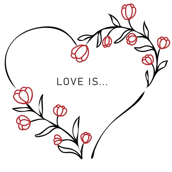 Love Floral Heart Shape Frame Design — Vector de stock