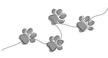 Continuous one line drawing of animal footprints clipart
