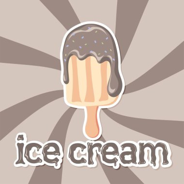 Chocolate Ice cream sticker on swirl retro background