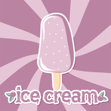 Blueberry Ice cream sticker on swirl retro background