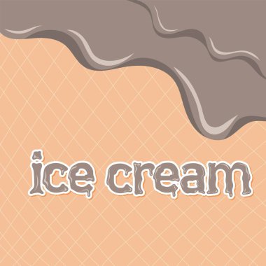 Ice cream sticker. Chocolate Cream Melted on Wafer Background