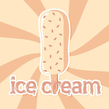 Vanilla Ice cream sticker on swirl retro background