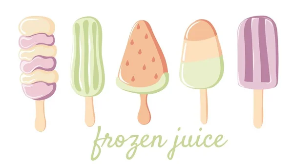 Collection Frozen Juice Ice Cream Popsicle Isolated White Background — Stockvektor