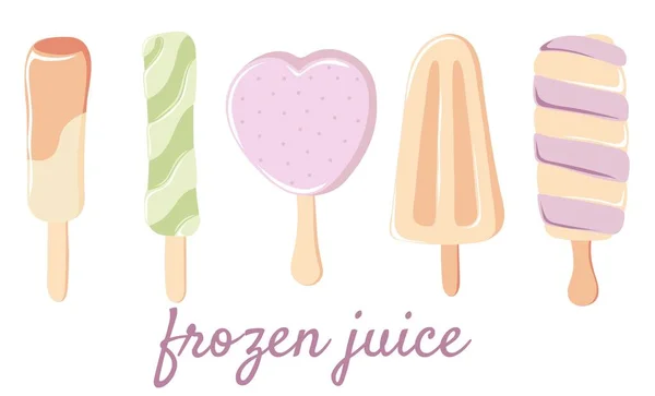 Collection Frozen Juice Ice Cream Popsicle Isolated White Background — Archivo Imágenes Vectoriales