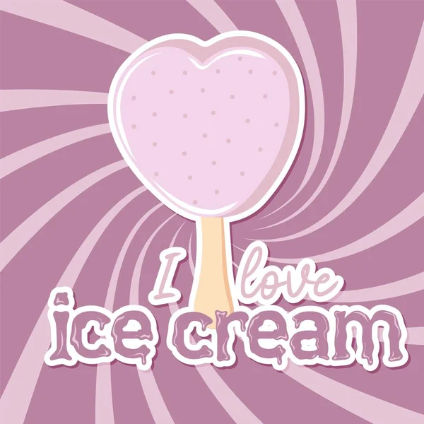 Love Ice Cream Sticker Swirl Retro Background — Image vectorielle