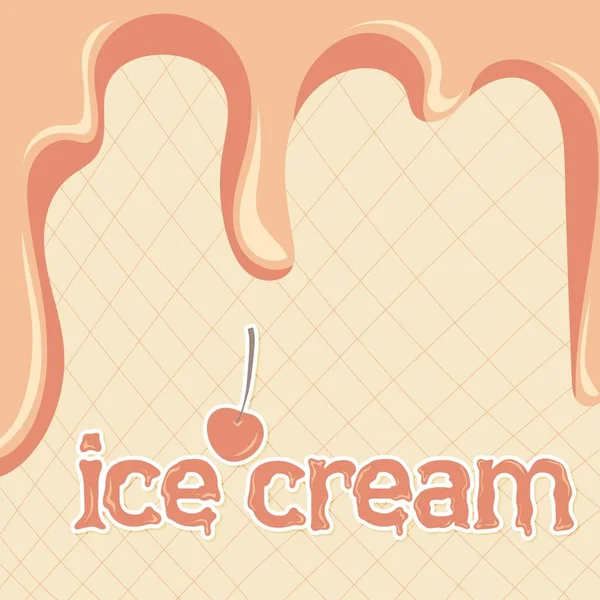 Ice Cream Cherry Cream Melted Wafer Background — 图库矢量图片