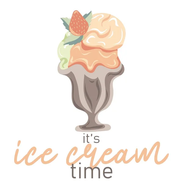Its Ice Cream Time Hand Drawn Three Scoop Ice Cream — Archivo Imágenes Vectoriales