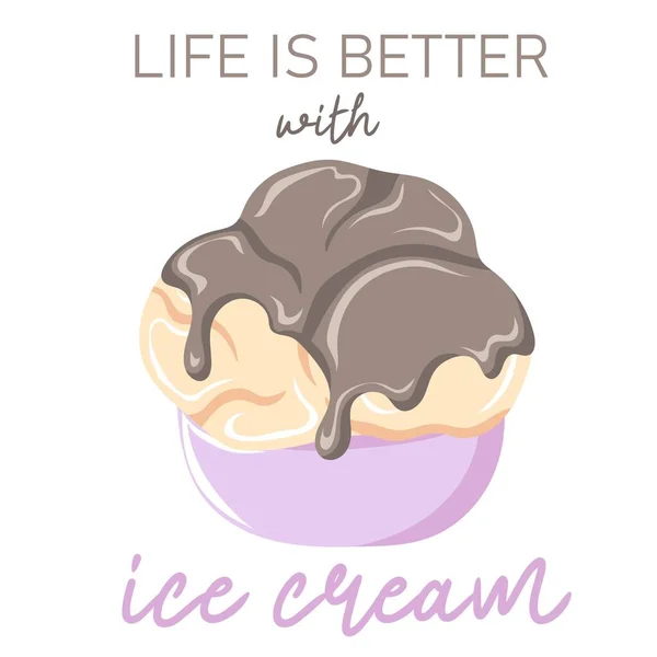Life Better Ice Cream Hand Drawn Three Scoop Vanilla Ice — Archivo Imágenes Vectoriales