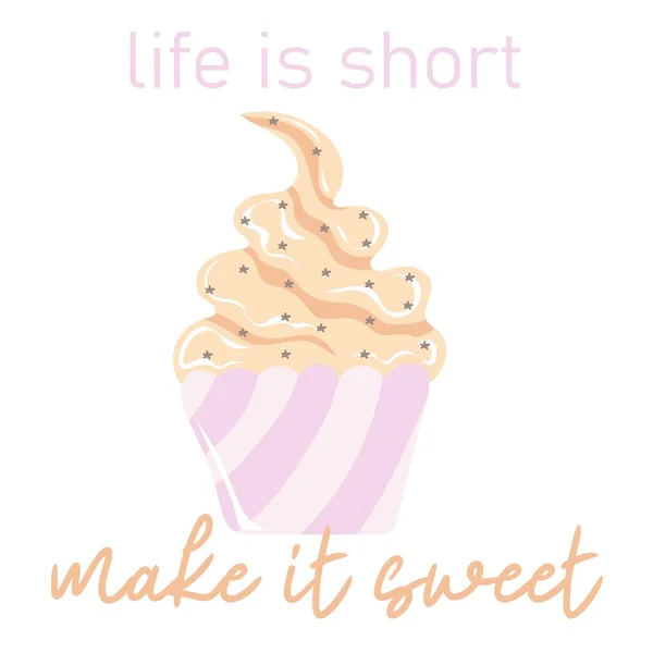 Life Short Make Sweet Hand Drawn Swirled Soft Serve Vanilla —  Vetores de Stock