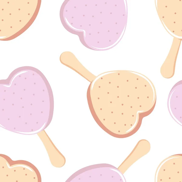 Seamless Pattern Colorful Ice Cream Heart Shape — Vector de stock