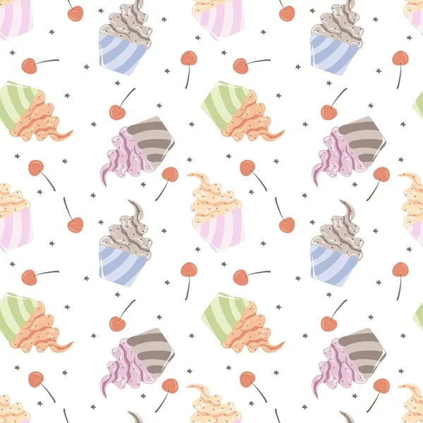 Seamless Pattern Different Swirled Soft Serve Vanilla Ice Cream Cup — Vector de stock