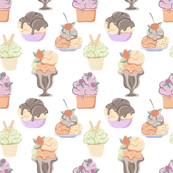 Seamless Pattern Different Ice Cream Cup — Vector de stock