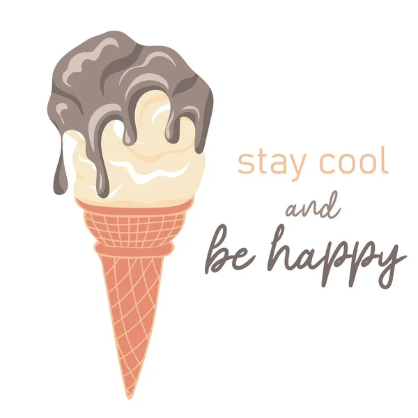 Stay Cool Happy Soft Serve Ice Cream Chocolate Syrup Wafers —  Vetores de Stock