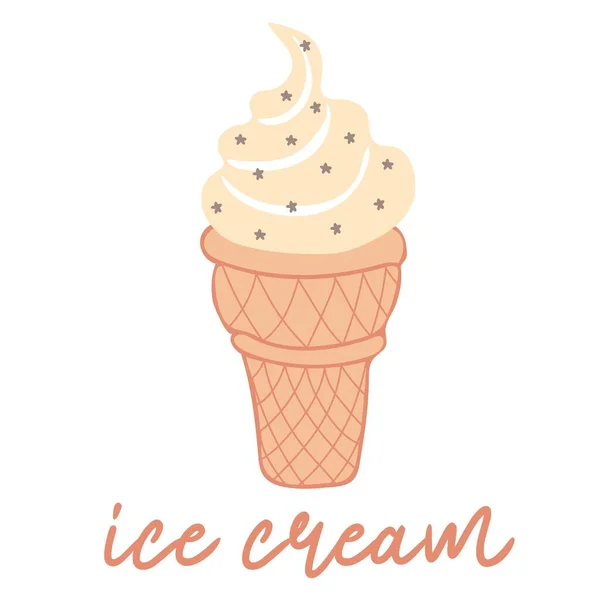 Swirled Soft Serve Vanilla Ice Cream Wafers Cup — Stockvektor