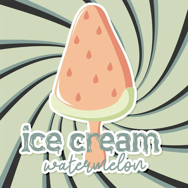 Watermelon Ice Cream Sticker Swirl Retro Background — Vetor de Stock