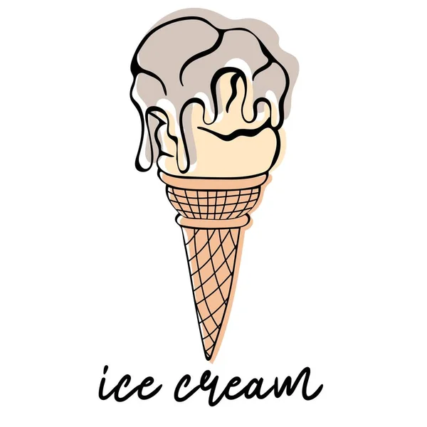 Ice Cream Outline Soft Serve Ice Cream Chocolate Syrup Wafers — Image vectorielle