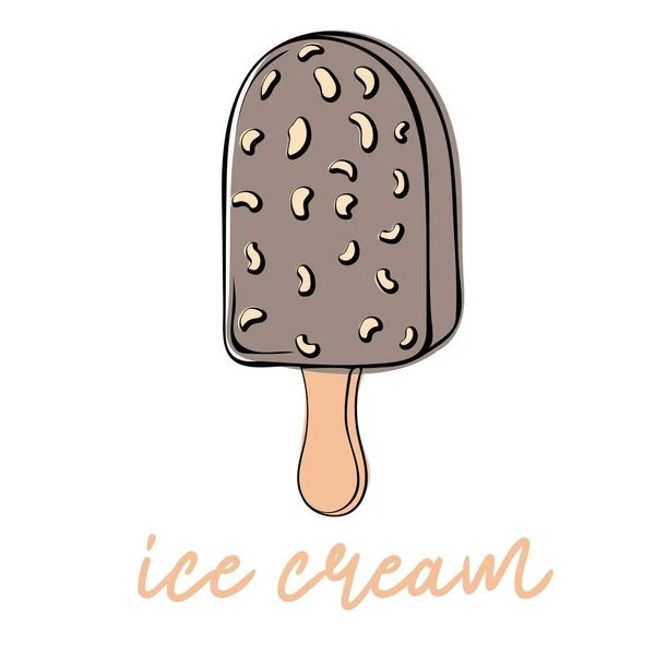 Outline Chocolate Ice Cream Popsicle Isolated White Background — Image vectorielle