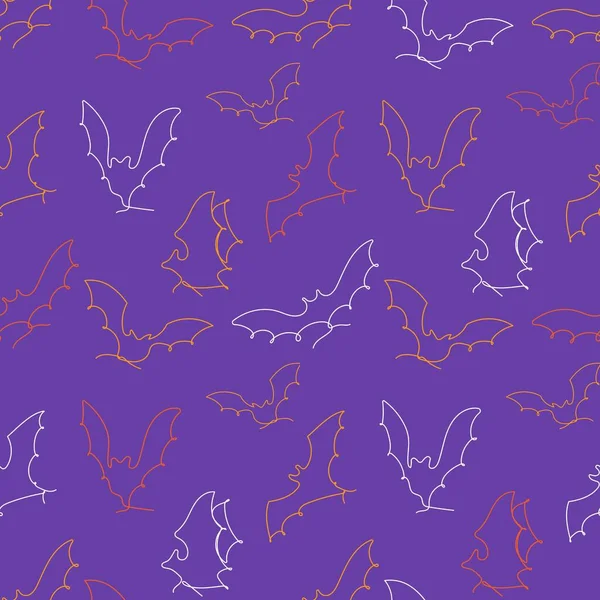 Seamless Pattern Flying Bats Continuous One Line Drawing Vector Illustration — Stockvektor
