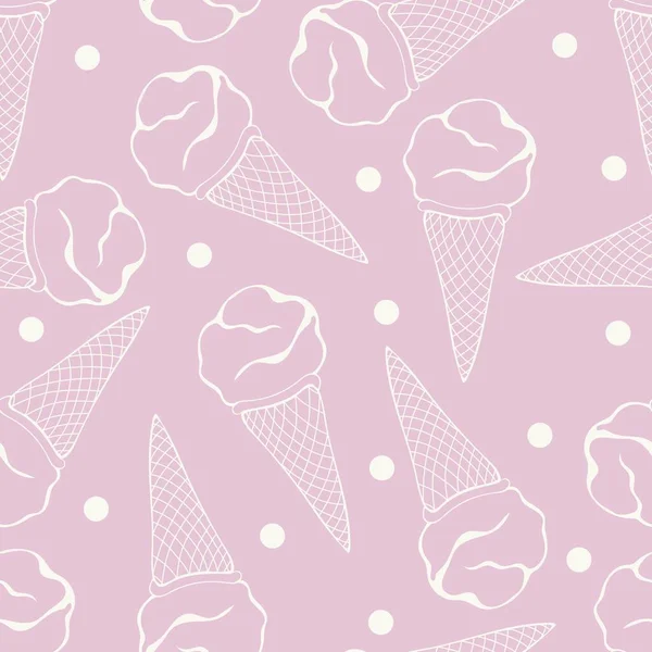 Seamless Pattern Ice Cream Waffle Cone Polka Dot — Vector de stock