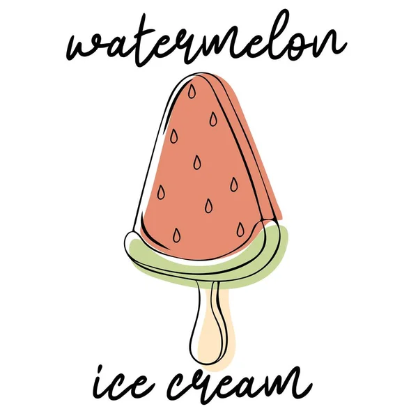Watermelon Ice Cream Outline Frozen Juice Popsicle Isolated White Background — Archivo Imágenes Vectoriales