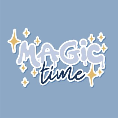 Magic time sticker with stars. Winter Holiday concept