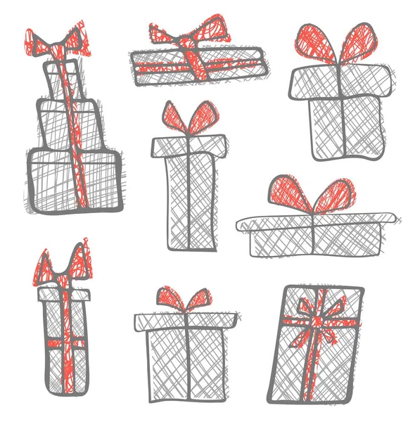 Collection Hand Drawn Gift Boxes Illustration — Image vectorielle