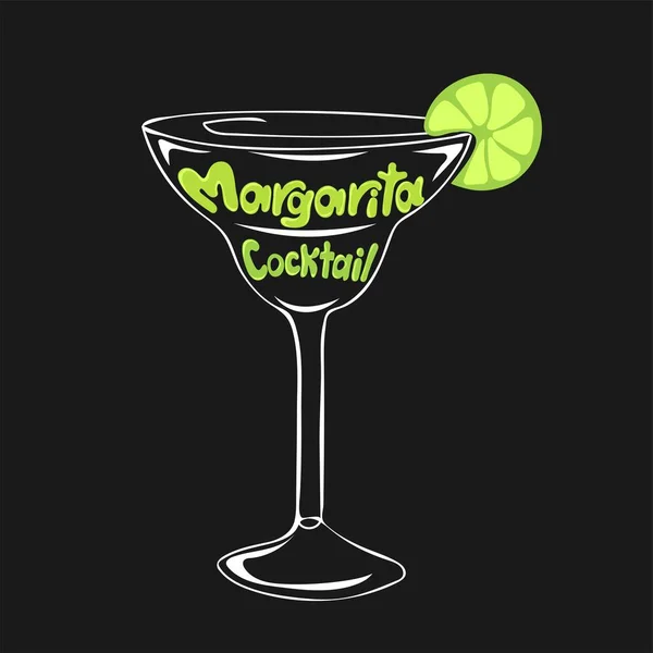 Verre Cocktail Margarita Dessiné Main Avec Texte Lime Lettrage — Image vectorielle