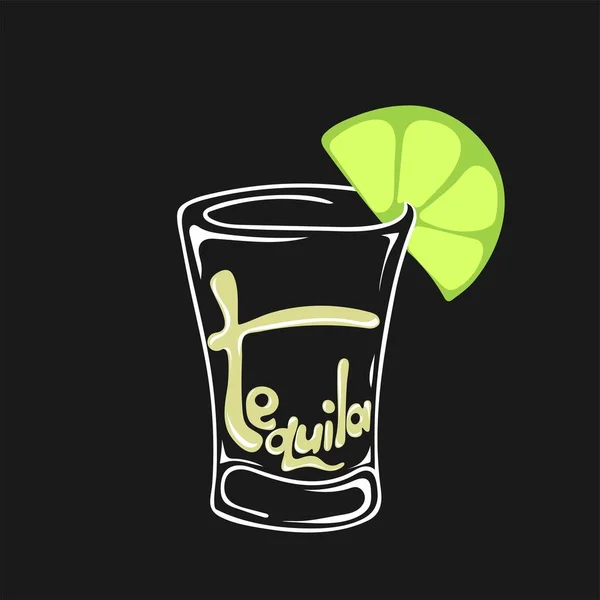 Handritat Glas Tequila Med Lime Och Text — Stock vektor