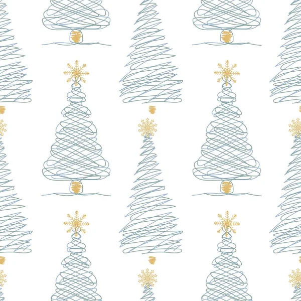 Winter Seamless Pattern Christmas Trees Snowflakes White Background — Stockový vektor