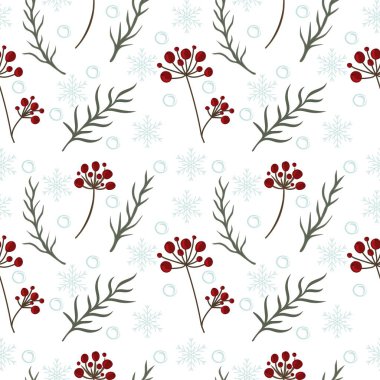 Kusursuz kış meyveleri, dal ve kar taneleri..