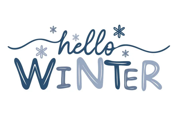 Merhaba Kışlık Yazısı Davetiye Tebrik Kartı Için Kış Logoları Amblemleri — Stok Vektör
