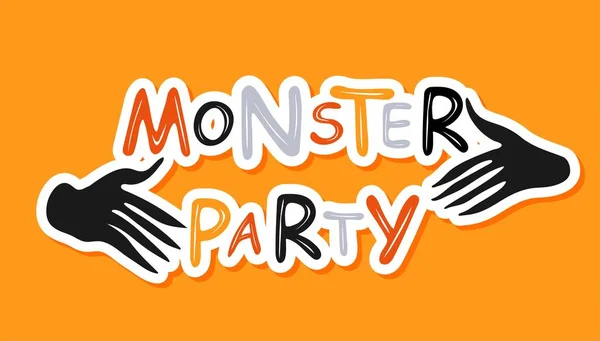 Festa Dos Monstros Design Halloween Bonito Com Mãos Monstro Letras —  Vetores de Stock