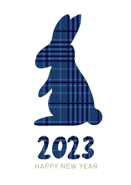 2023 Mutlu Yıllar Kartı Ekose Desenli Noel Tavşanı — Stok Vektör