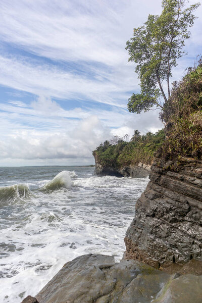Beaches and cliffs in the Colombian Pacific Ocean. Tourism and relaxation in Valle del Cauca, Colombia.
