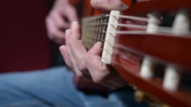 Tangan Bermain Gitar Akustik — Stok Video