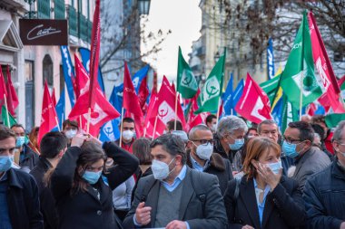 Lizbon, Portekiz. 27 Ocak 2022. Portekiz 'deki 2022 parlamento seçimleri için Portekiz Komünist Partisi mitingi 